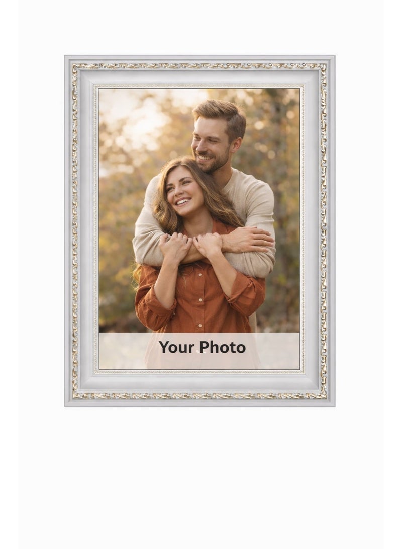Lumina A4 PVC Photo Frame White & Gold Decorative Cork Board Memo Frame – Photo Display Notice Board, Pin Board for Notes & Pictures, Wall Mounted Frame - Image 1